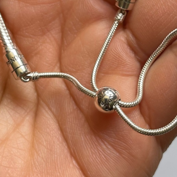 Authentic Pandora Slider Tennis Bracelet w/ 3 Pandora Charms EUC - Picture 11 of 16